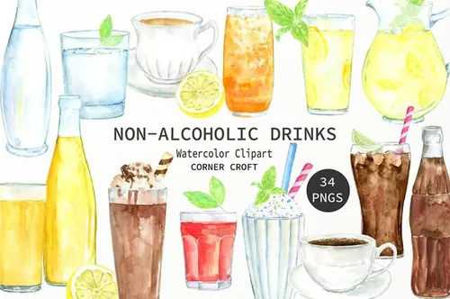 非酒精饮料水彩画插图 Watercolor non alco