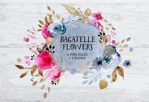 水彩手绘浅色系花卉剪贴画 Bagatelle Flowers