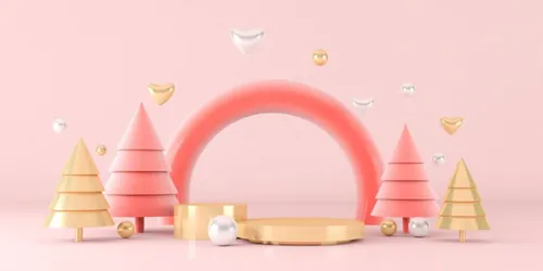 可爱卡通圣诞树新年圣诞节装饰元素3D渲染合成高清背景 3d rendering of a christmas