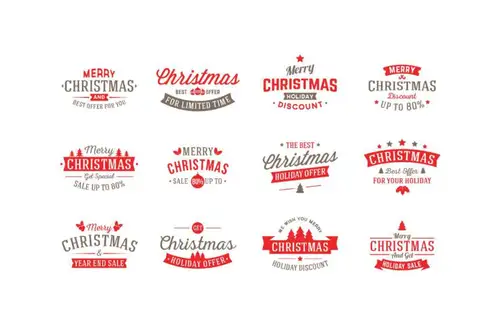Free Vector Christmas Badges 圣诞风格徽章LOGO模版 设计模