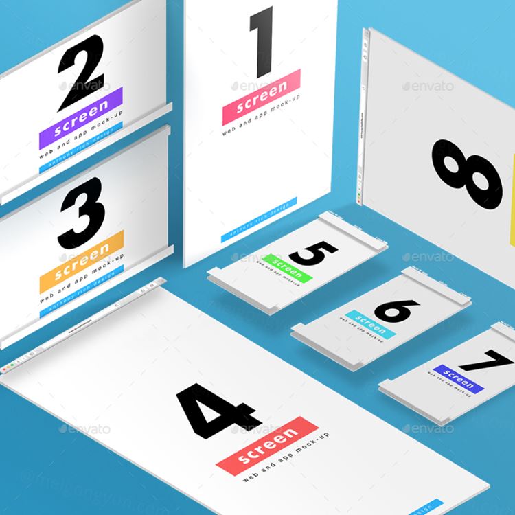 网页网站展示PSD贴图模板3D Website and App Mockups