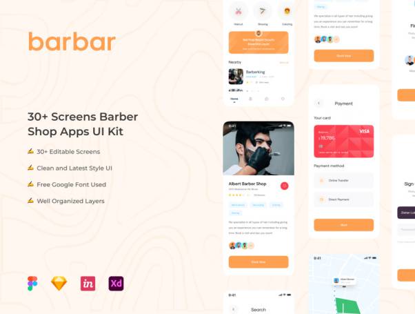 理发店客户会员管理支付订购移动APP界面UI素材 Barbar - B