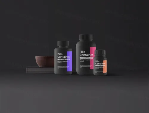 药丸瓶容器模型PSD贴图模板Psd Cosmetic Packaging Mockup