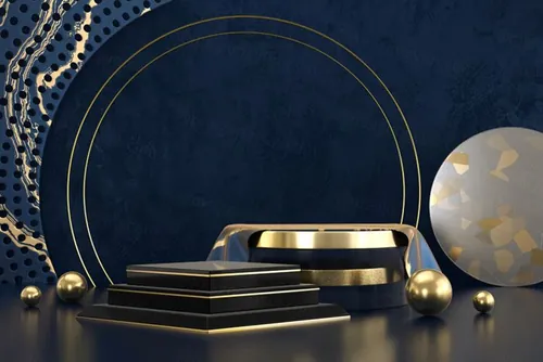 抽象黑金舞台3d合成背景图片素材 abstract black gold stage platform podium