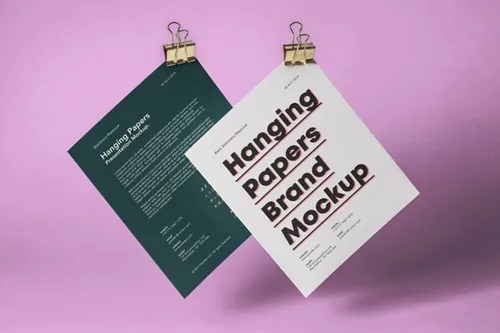 一组悬挂式psd纸模型样机 Hanging Psd Paper Brand Mockup