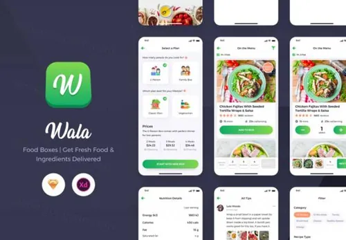 酒店饭店食谱菜单系统在线点餐移动APP系统界面设计UI工具包 Wala Food