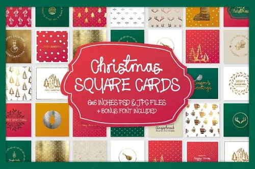 30个高品质的新年圣诞节背景图案元素Christmas Sq