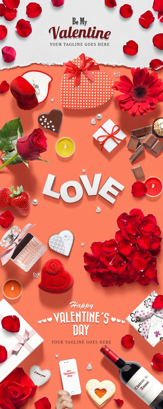 红色玫瑰花花瓣甜蜜情人节妇女节购物节元素1