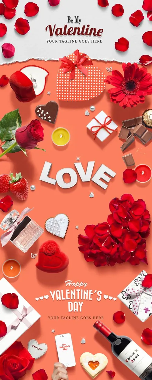 红色玫瑰花花瓣甜蜜情人节妇女节购物节元素1