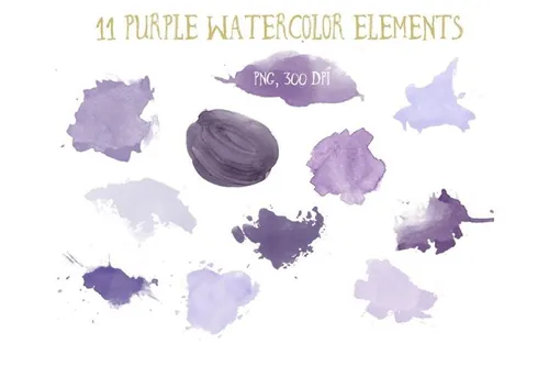 手绘紫色水彩渲染元素 Purple watercolor elements clip art