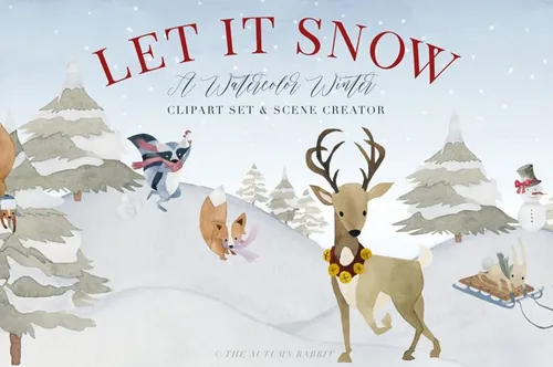 冬天冬季水彩场景设计素材包 Watercolor Winte