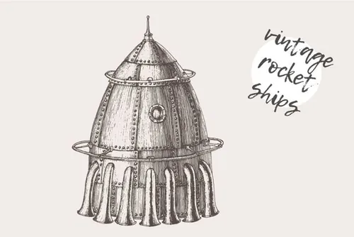 蒸汽朋克火箭船素描图形素材 Set of steam punk rocket ships