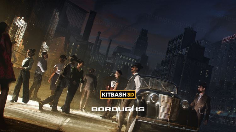 19世纪美国工业城市街区楼房建筑场景3D模型素材 KitBa