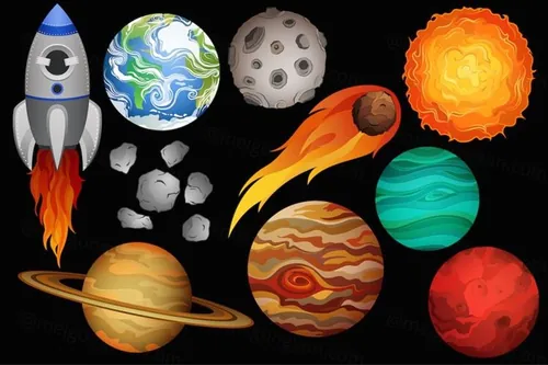 外太空星球行星空间设计元素 Space Clipart Vector  PNG JPG Set