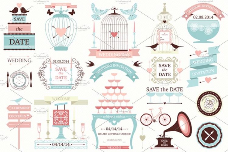 婚礼装饰设计矢量元素 Wedding Icons Colle