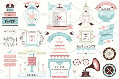 婚礼装饰设计矢量元素 Wedding Icons Colle