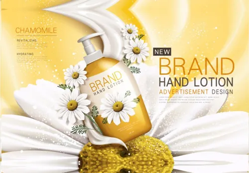 洋甘菊花洗手液化妆品Ai矢量海报Chamomile-hand-lotion