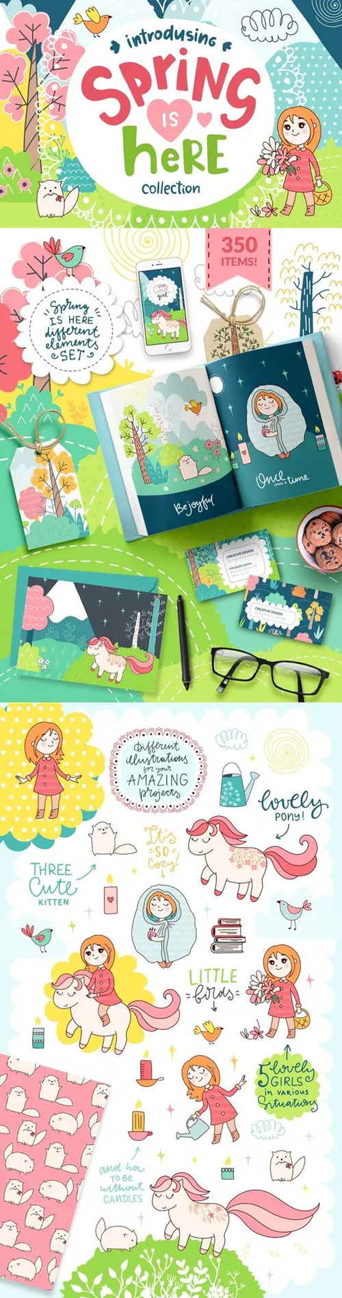 春天来了！春季可爱卡通背景纹理图案等装饰素材合集包 Spri