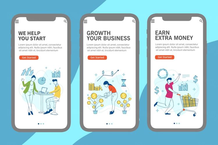 投资服务APP应用程序的引导广告模板[Ai,PSD]