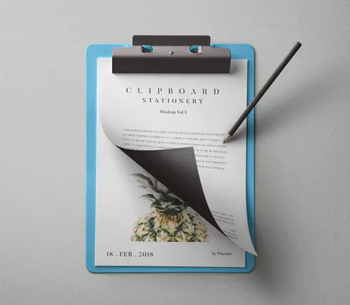 带有折叠纸的新psd剪贴板样机 Psd Clipboard Stationery Mockup Vol3