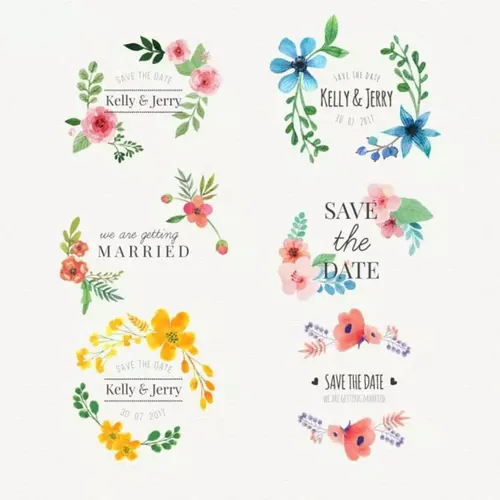 6个水彩婚礼标签 Floral watercolor wedding stickers set