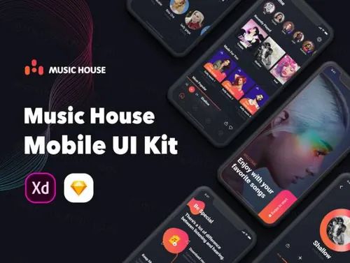 音乐之家电音爱好者社交APP网站设计界面UI工具包 Music House Mo