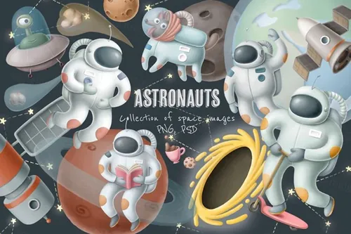星际航空主题宇航员场景插画素材