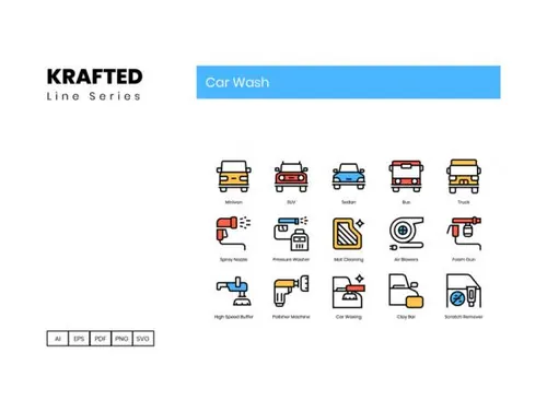洗车图标牛皮纸系列Car Wash Icons Krafted Line Ser