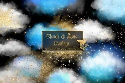 彩色云彩金粉星星PS叠加效果层素材 Clouds  Star