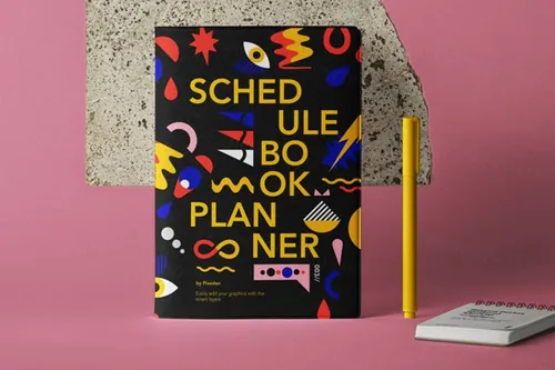 纹理的硬皮封面设计器psd笔记本模型样机 Planner Psd NoteBook Mockup