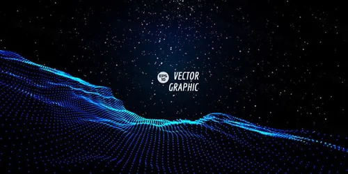 蓝色星空抽象的数字景观流动粒子网络技术背景矢量设计素材Technology background