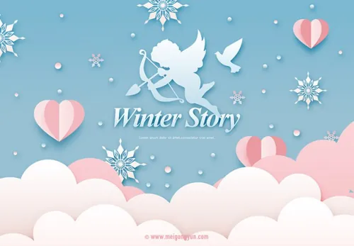 冬季剪纸贴画风格PSD海报Paper-Cut in winter