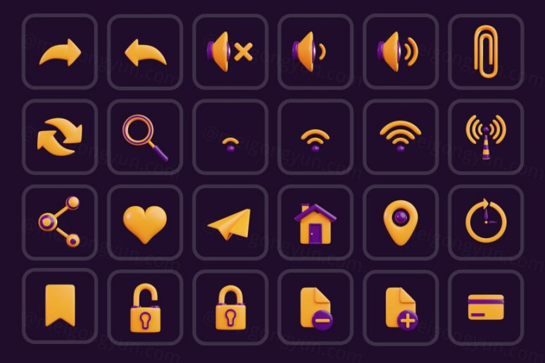 三维渲染卡通UI界面图标素材 Ui 3D Icons