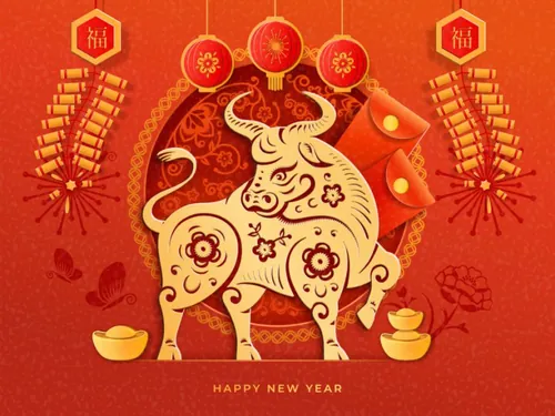 2021年中国剪纸风传统经典复古新年EPS矢量插画贺卡背景海报横幅素材