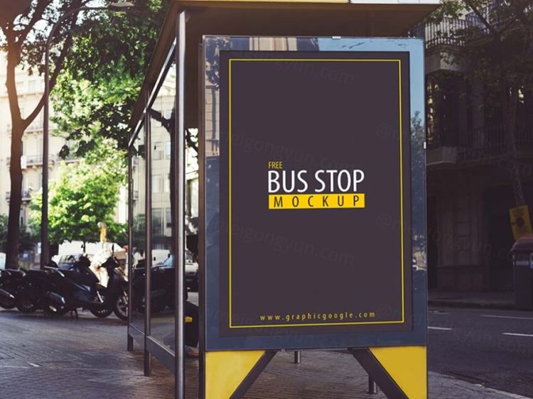 Bus Stop Advertising Mockup 公交站台场景海报展示模版