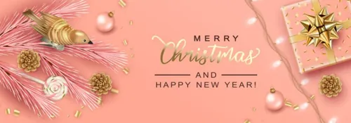 粉色金色系列圣诞节装饰新年促销海报EPS矢量模板素材