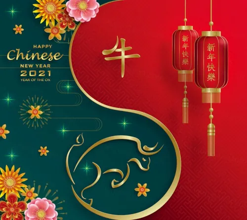 2021年中国新年牛年金色剪纸工艺风格贺卡传单海报模板素材