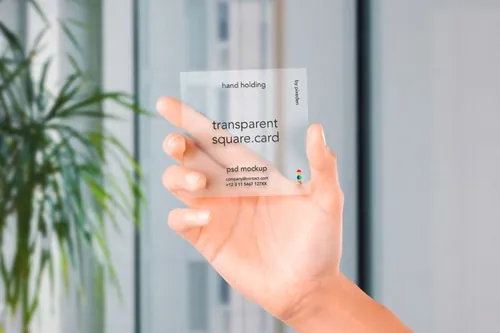 手持透明名片品牌设计提案场景展示样机模板 Hand Hold