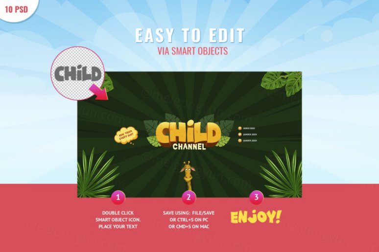 10款三维立体可爱卡通促销banner海报模板 Child Chann