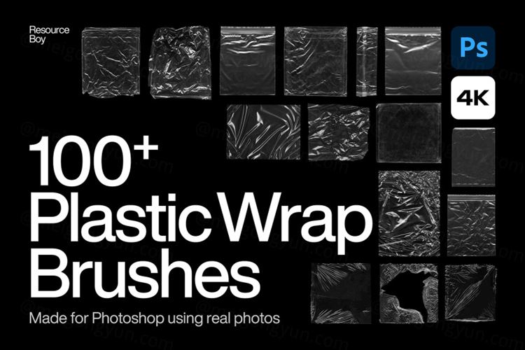 100+酸性艺术透明塑封袋褶皱塑封膜气泡袋PS笔刷素材 Pl