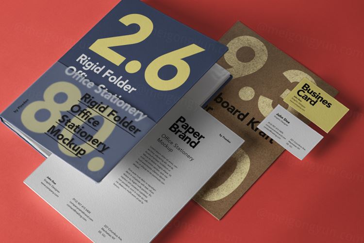 一套经典的psd文具用品样机 Office Stationery Psd Folder Mockup