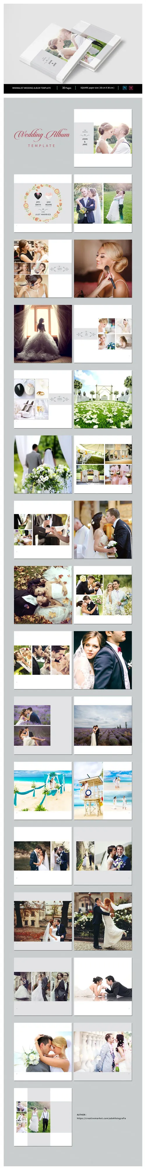 唯美极简的正方形婚纱照相册模板 Minimalist Square Wedding Album