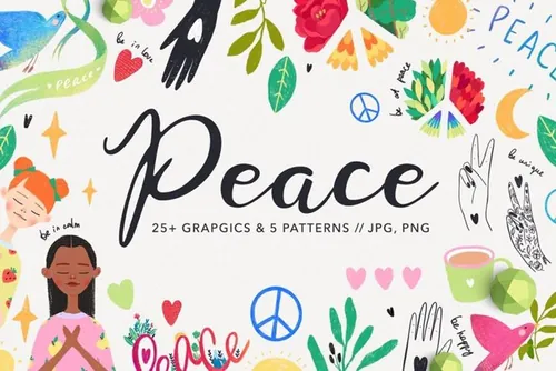 世界与爱和平主题水彩手绘插画图案素材 World Peace