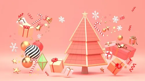 可爱卡通圣诞树新年圣诞节装饰元素3D渲染合成高清背景 3d rendering of a christmas