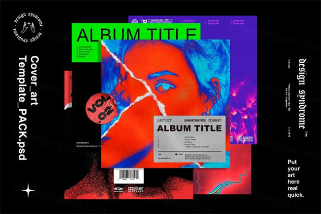 酸性复古做旧时尚潮流摇滚音乐专辑CD封面设计PSD模板 Cover Art Template Pack VOL.2