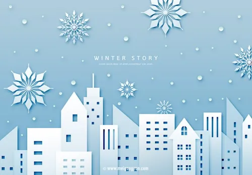 冬季剪纸贴画风格PSD海报Paper-Cut in winter