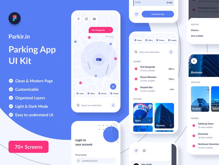 高质量停车付费查找附近预定停车位移动APP界面UI素材 Pa