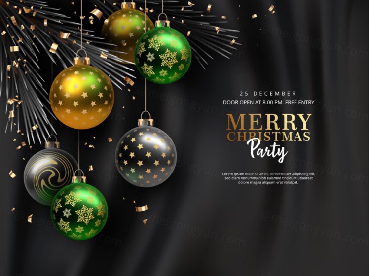 2021年黑金圣诞节新年装饰贺卡EPS矢量海报素材 Merry christmas greeting card