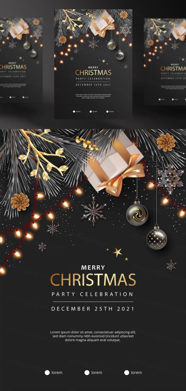 2021年黑金圣诞节新年装饰贺卡EPS矢量海报素材 Merry christmas greeting card