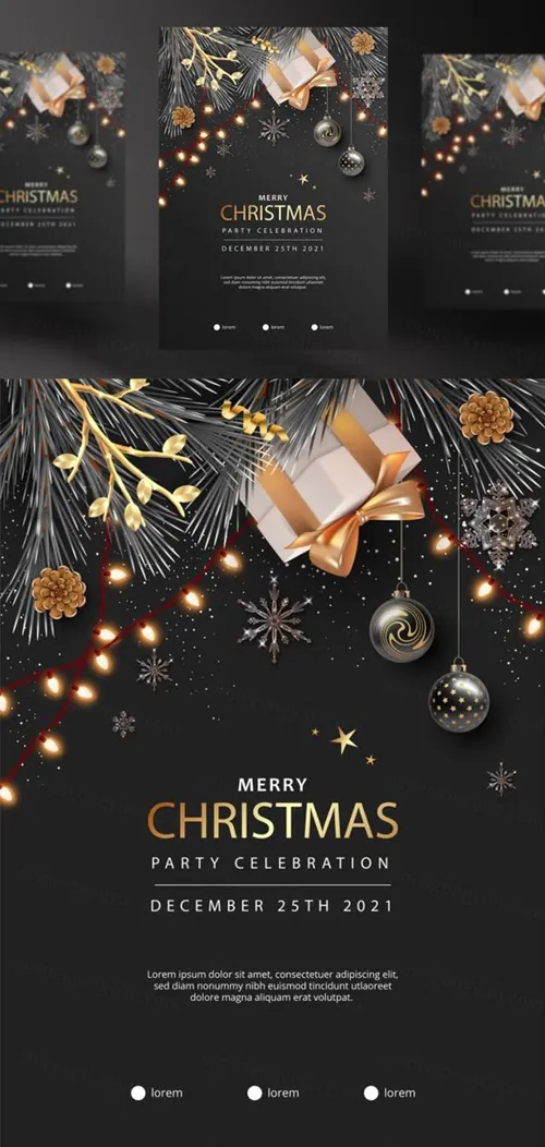 2021年黑金圣诞节新年装饰贺卡EPS矢量海报素材 Merry christmas greeting card